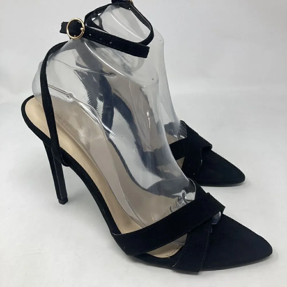 Wild Diva Lounge black Faux Suede Ankle Strap Stiletto 5” Heels Size 9 Shoes‎